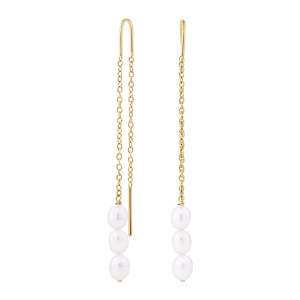 Cultured freshwater pearl drop earrings in 18 carat yellow gold vermeil