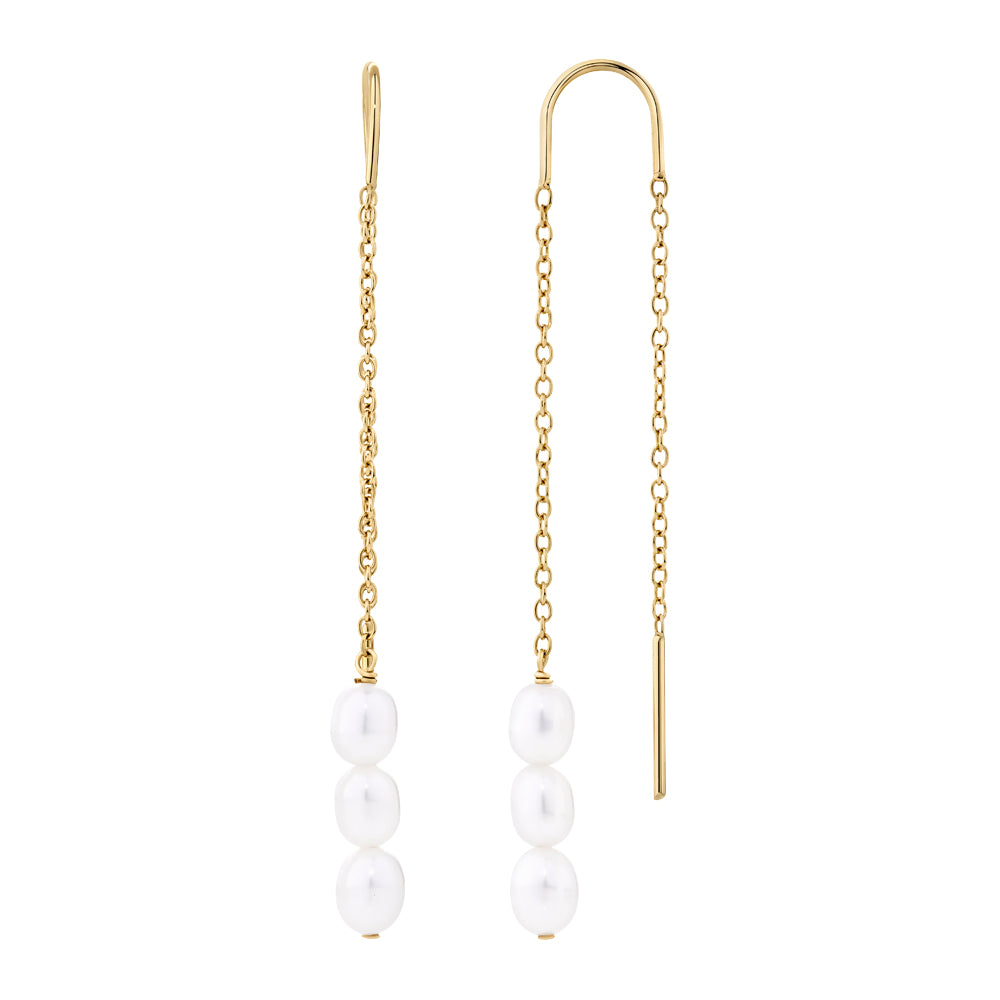 Cultured freshwater pearl drop earrings in 18 carat yellow gold vermeil