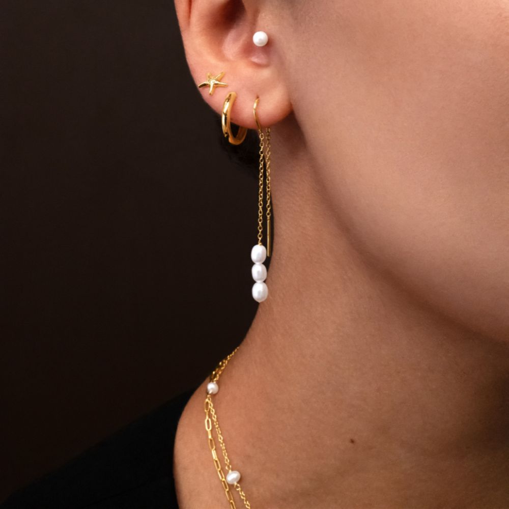 Cultured freshwater pearl drop earrings in 18 carat yellow gold vermeil