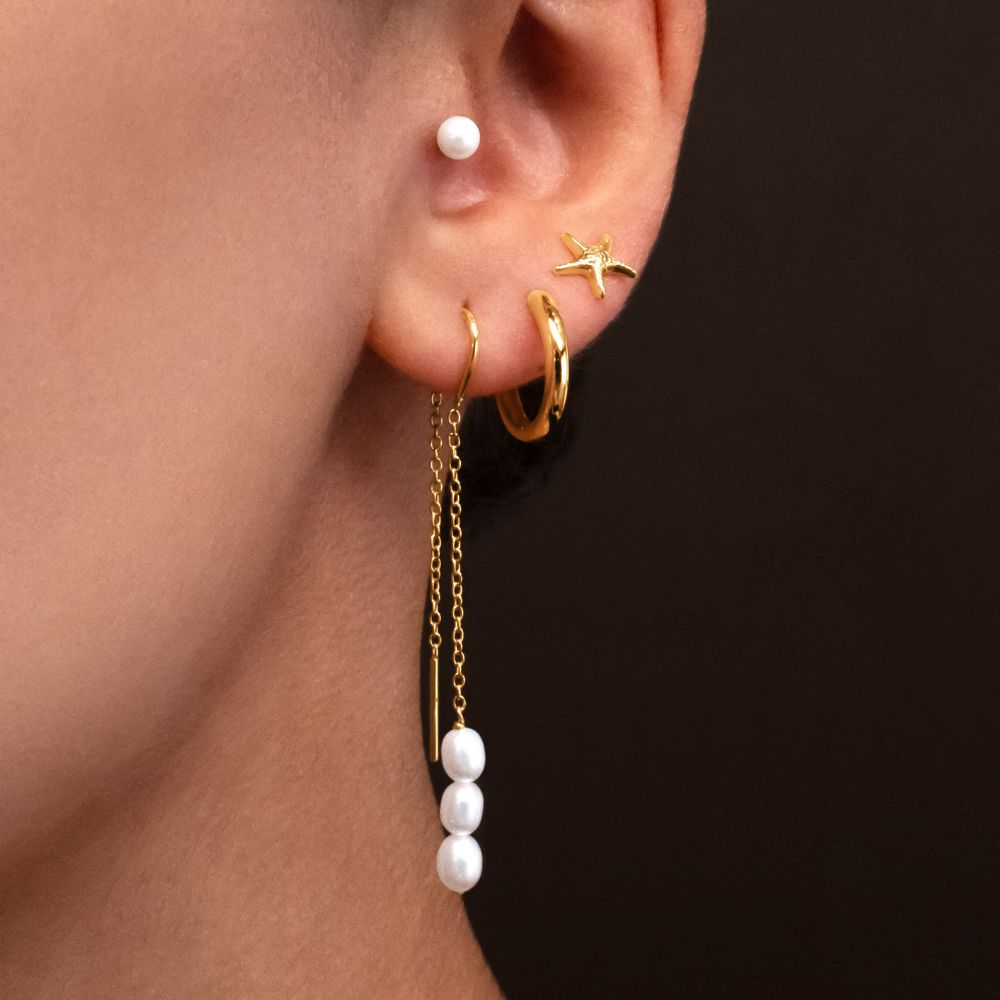 Cultured freshwater pearl drop earrings in 18 carat yellow gold vermeil