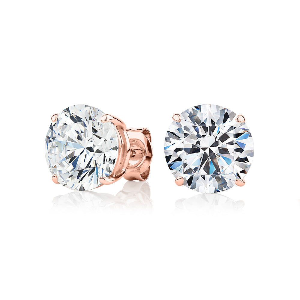Round Brilliant stud earrings with 8 carats* of diamond simulants in 10 carat rose gold