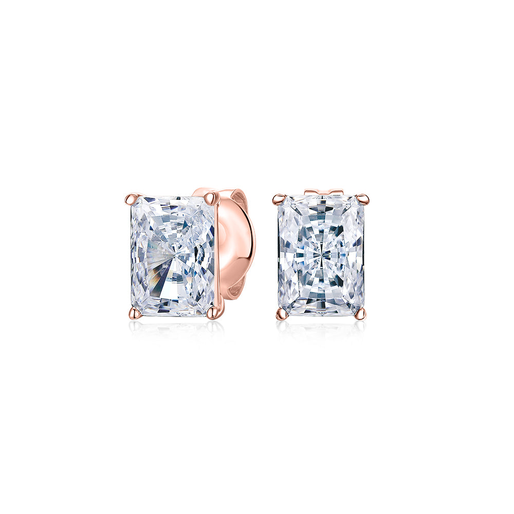 Radiant stud earrings with 2 carats* of diamond simulants in 10 carat rose gold