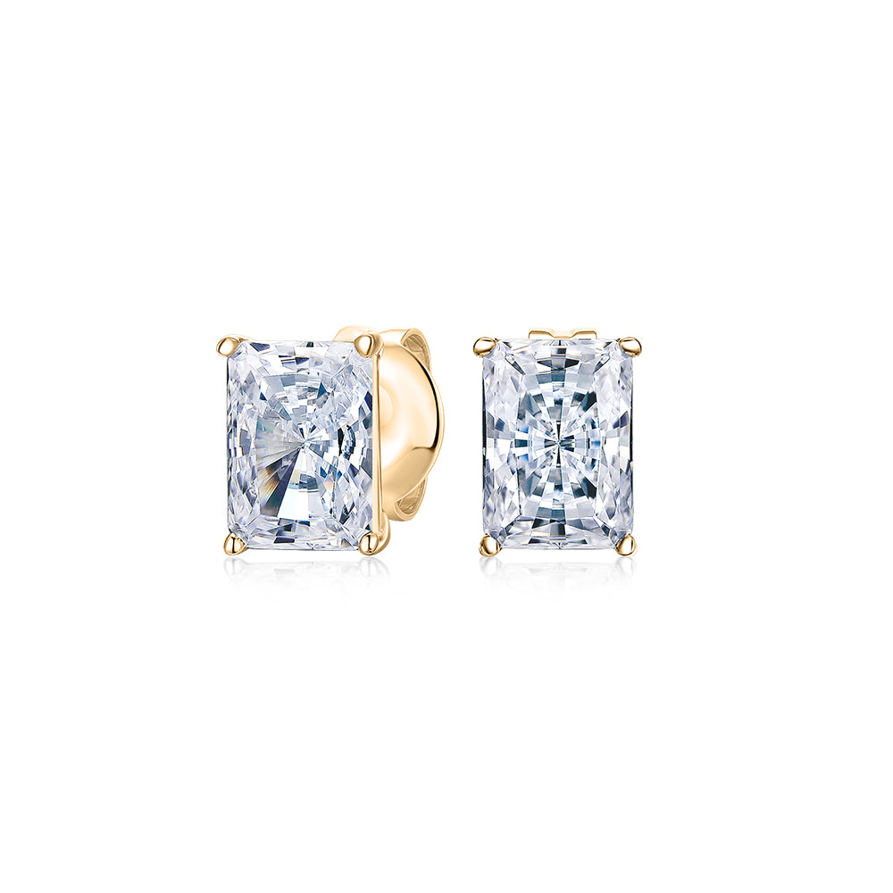 Radiant stud earrings with 2 carats* of diamond simulants in 10 carat yellow gold