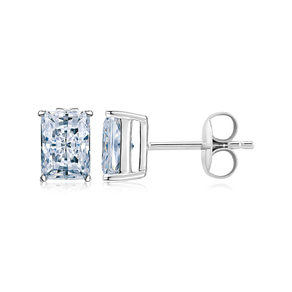 Radiant stud earrings with 2 carats* of diamond simulants in 10 carat white gold