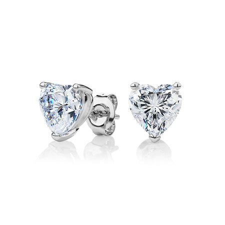 Heart stud earrings with carats* of diamond simulants in 10