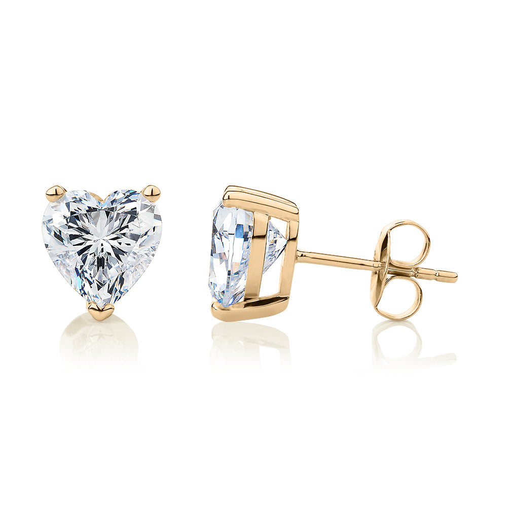 Heart stud earrings with 3.42 carats* of diamond simulants in 10 carat yellow gold