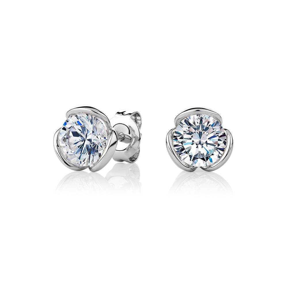 Sterling Silver White Gold Diamond Stud Earrings Australia Round