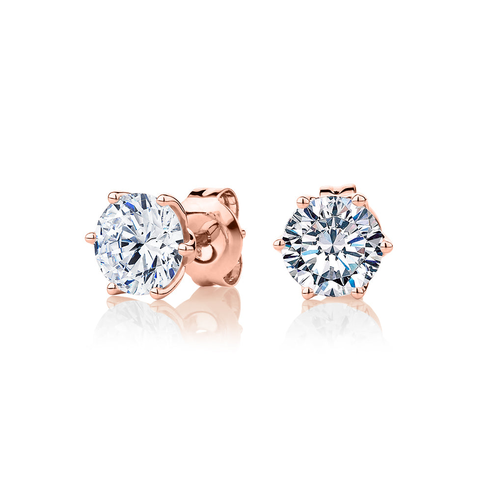 Round Brilliant stud earrings with 2 carats* of diamond simulants in 10 carat rose gold