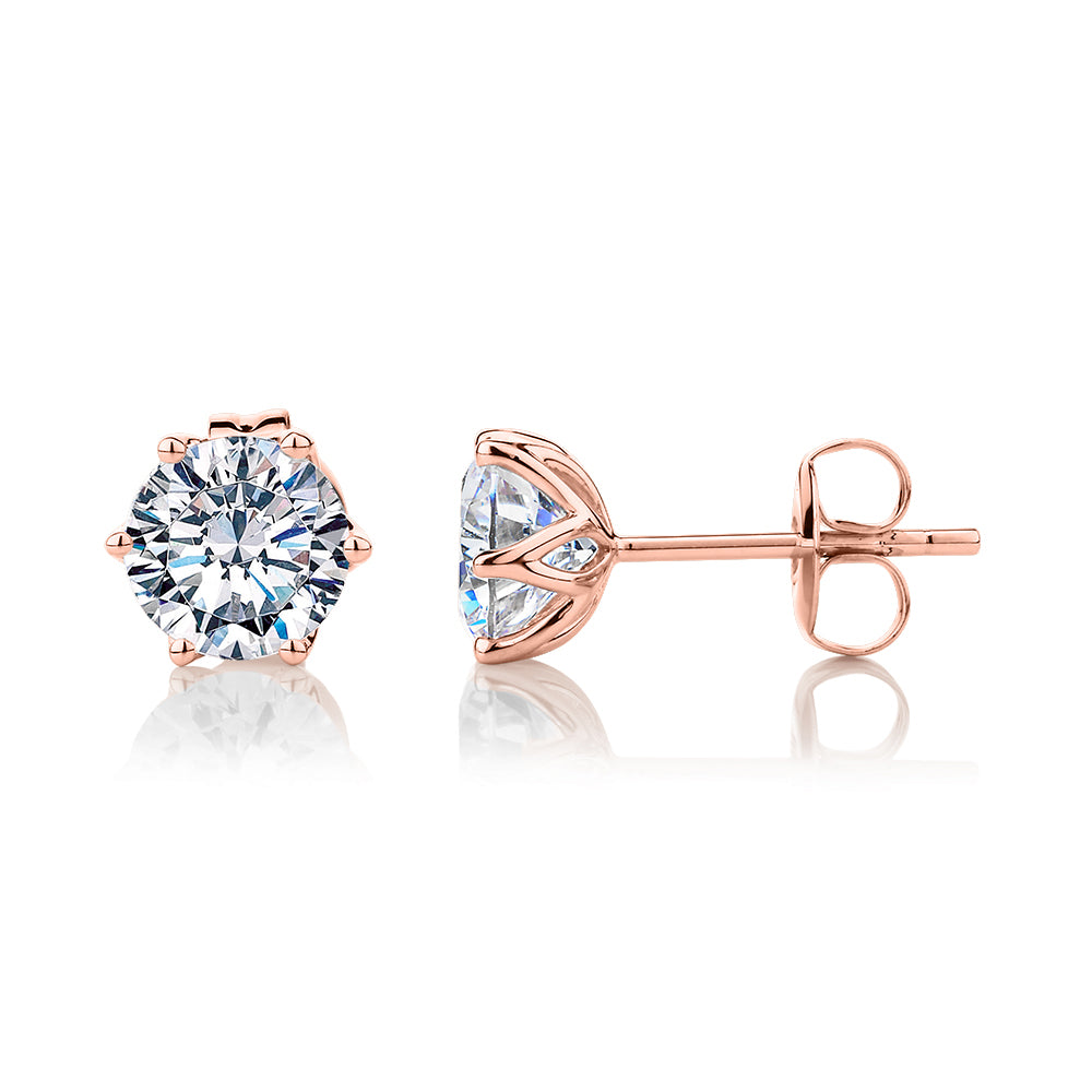 Round Brilliant stud earrings with 2 carats* of diamond simulants in 10 carat rose gold