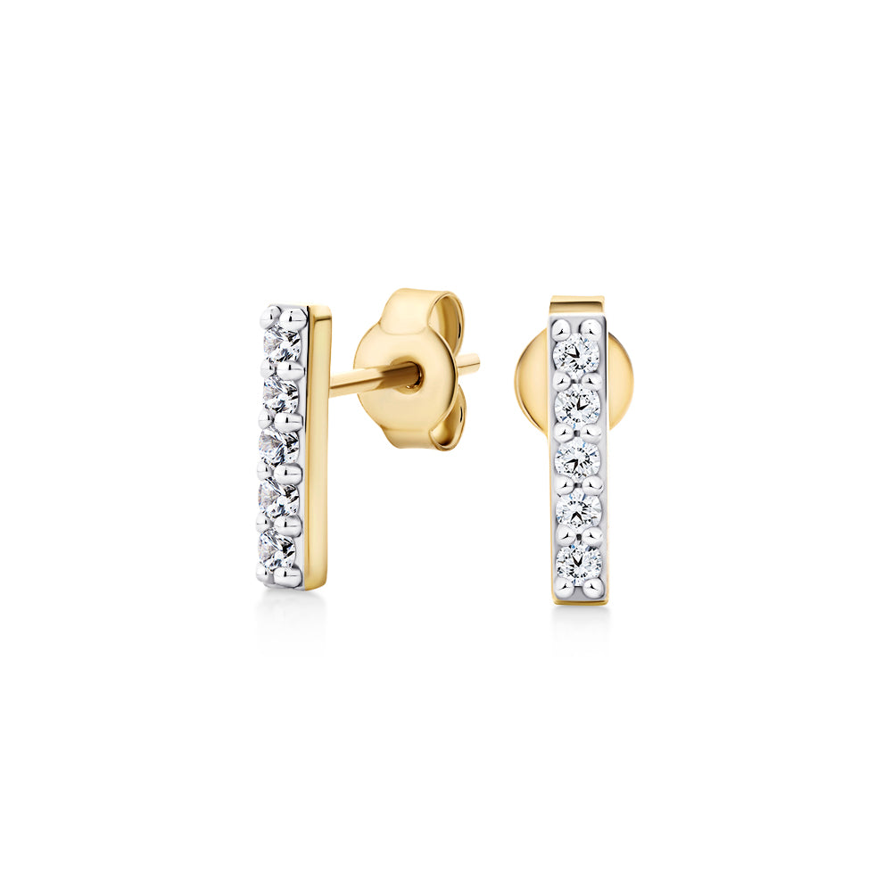Round Brilliant Signature Simulant fancy earrings in 18 carat yellow gold vermeil