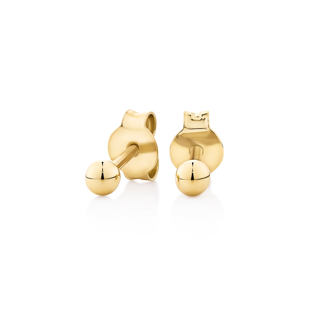 3mm stud earrings in 18 carat yellow gold vermeil