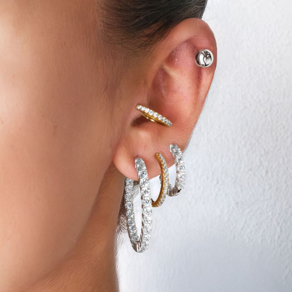 Round Brilliant Signature Simulant hoop earrings in 18 carat yellow gold vermeil