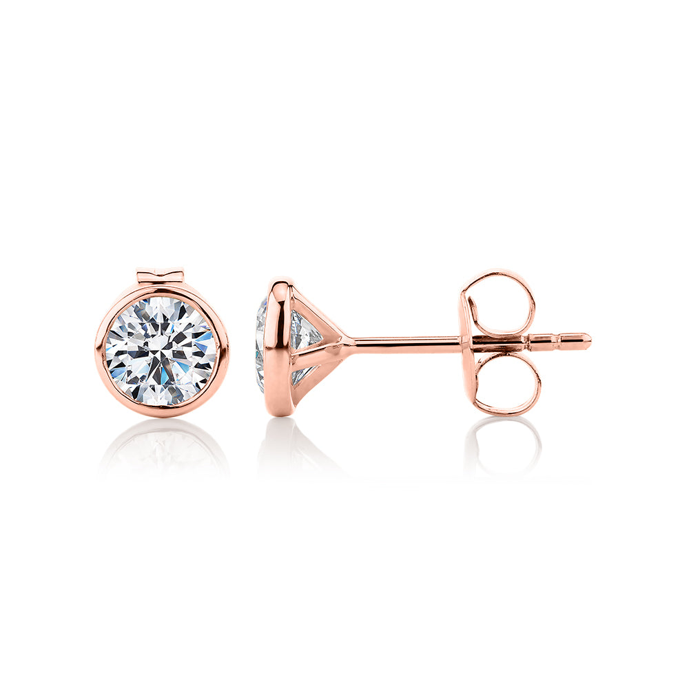 Round Brilliant stud earrings with 1 carat* of diamond simulants in 10 carat rose gold