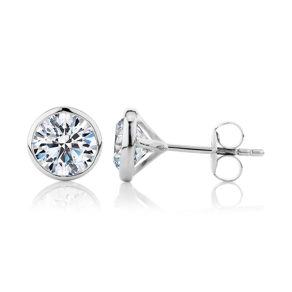 Round Brilliant stud earrings with 3 carats* of diamond simulants in 10 carat white gold