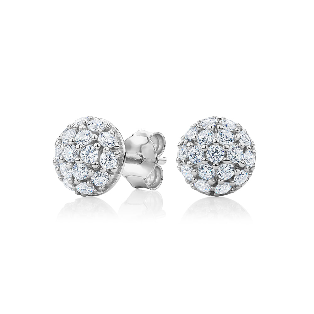 Round Brilliant stud earrings with 0.8 carats* of diamond simulants in sterling silver