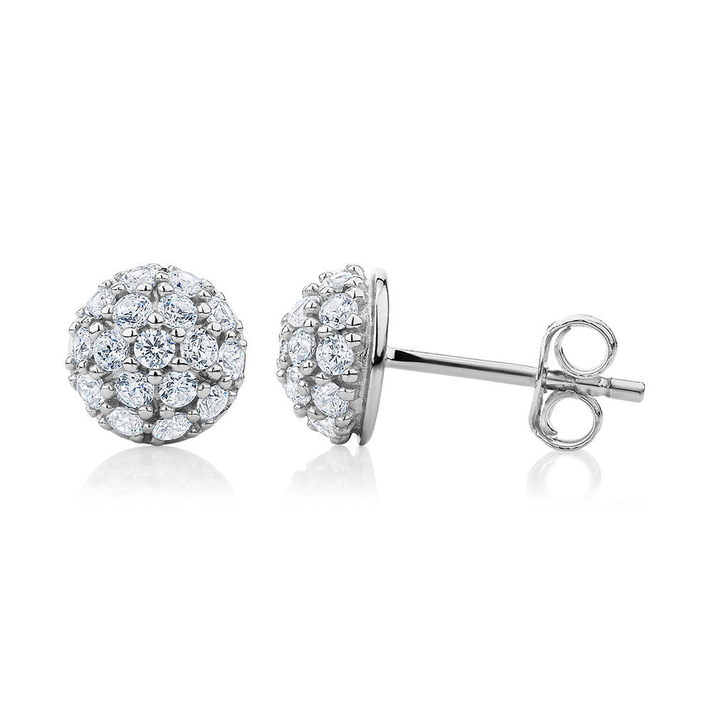 Round Brilliant stud earrings with 0.8 carats* of diamond simulants in sterling silver