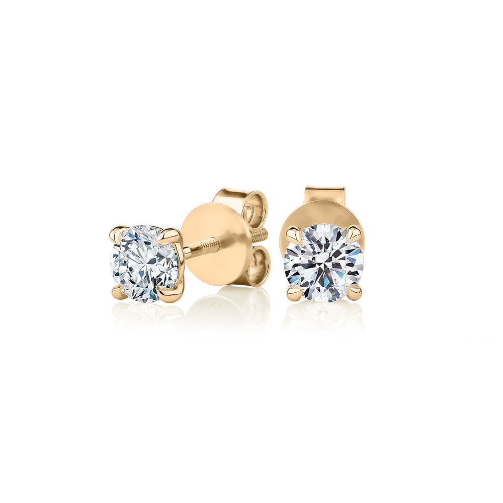 Premium Certified Laboratory Created Diamond, 1.00 carat TW round brilliant stud earrings in 18 carat yellow gold
