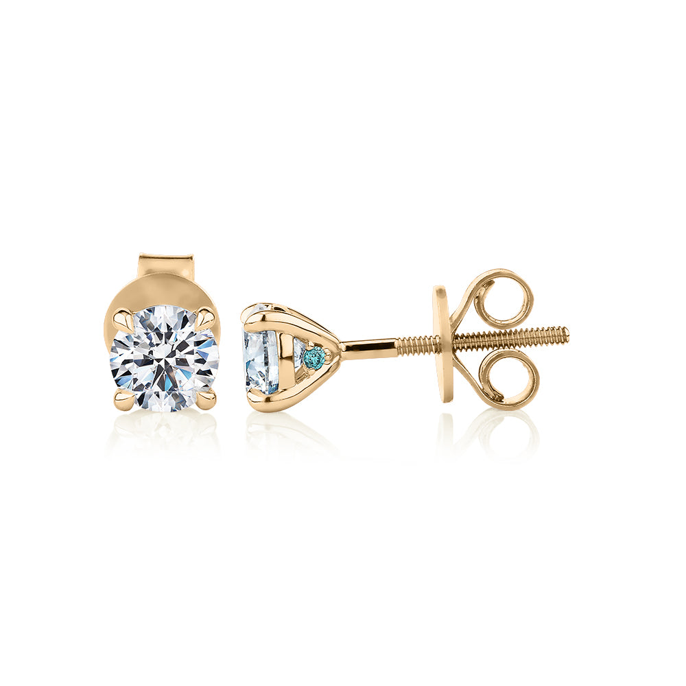 Premium Certified Laboratory Created Diamond, 1.00 carat TW round brilliant stud earrings in 18 carat yellow gold