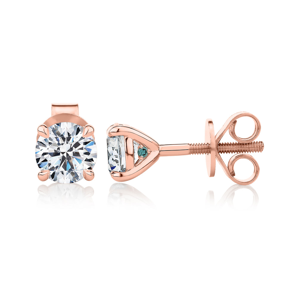 Premium Certified Laboratory Created Diamond, 1.40 carat TW round brilliant stud earrings in 14 carat rose gold