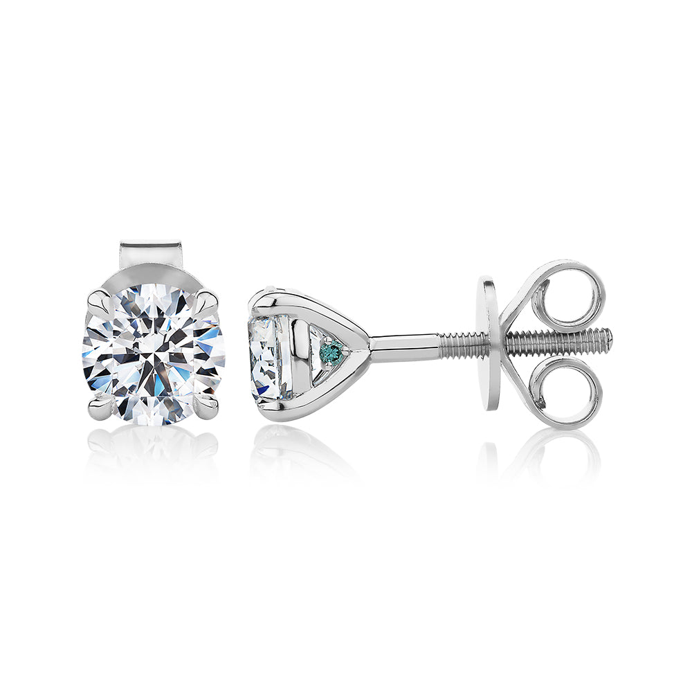 Premium Certified Laboratory Created Diamond, 1.40 carat TW round brilliant stud earrings in 14 carat white gold