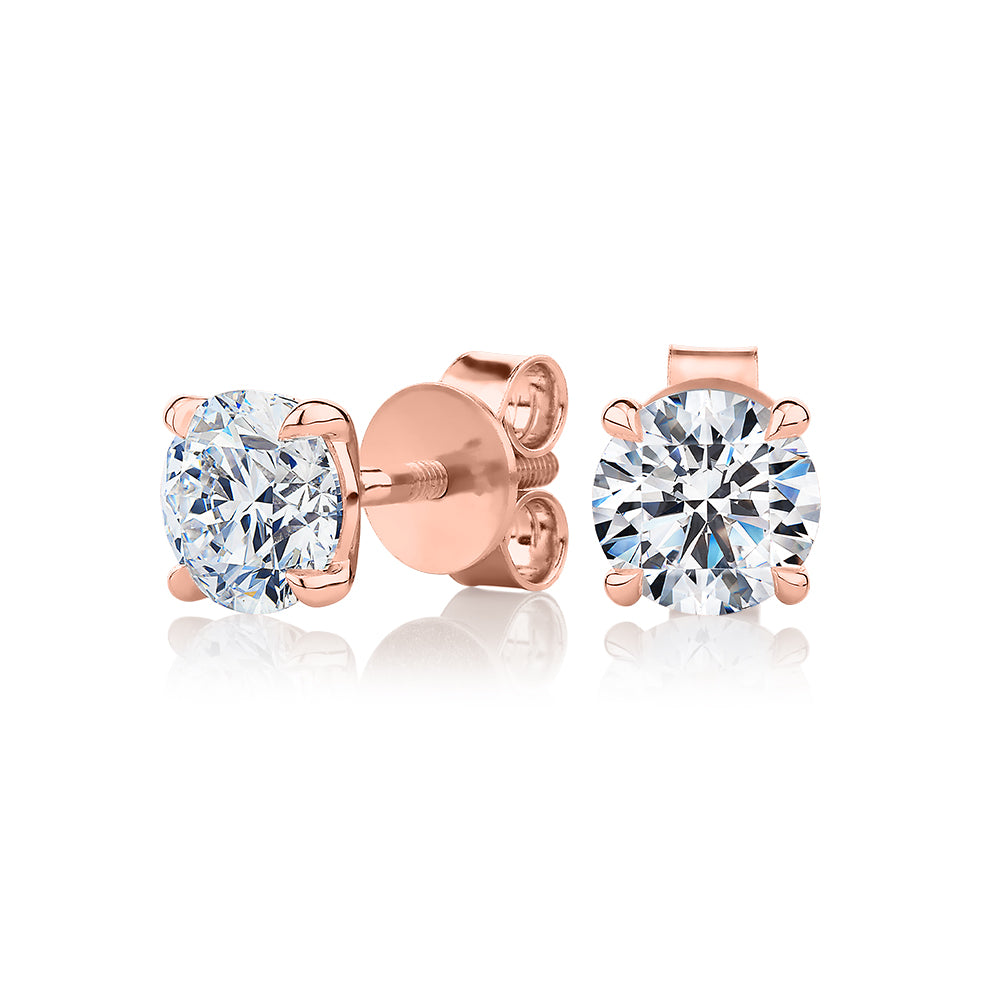 Premium Certified Laboratory Created Diamond, 2.00 carat TW round brilliant stud earrings in 18 carat rose gold