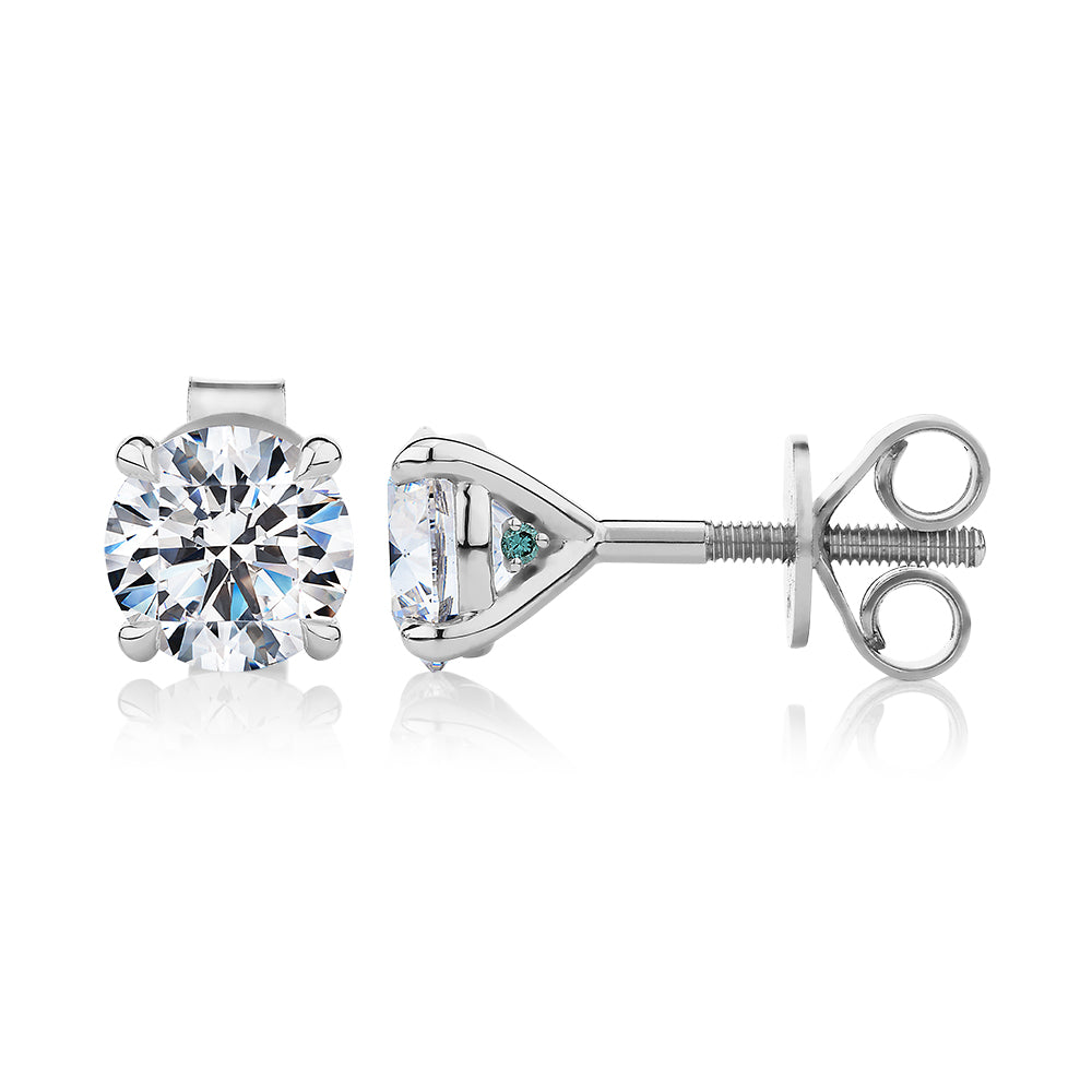 Premium Certified Laboratory Created Diamond, 2.00 carat TW round brilliant stud earrings in 14 carat white gold