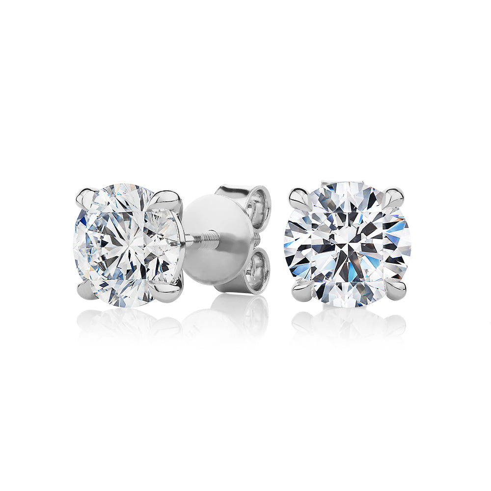 Premium Certified Laboratory Created Diamond, 3.00 carat TW round brilliant stud earrings in 14 carat white gold