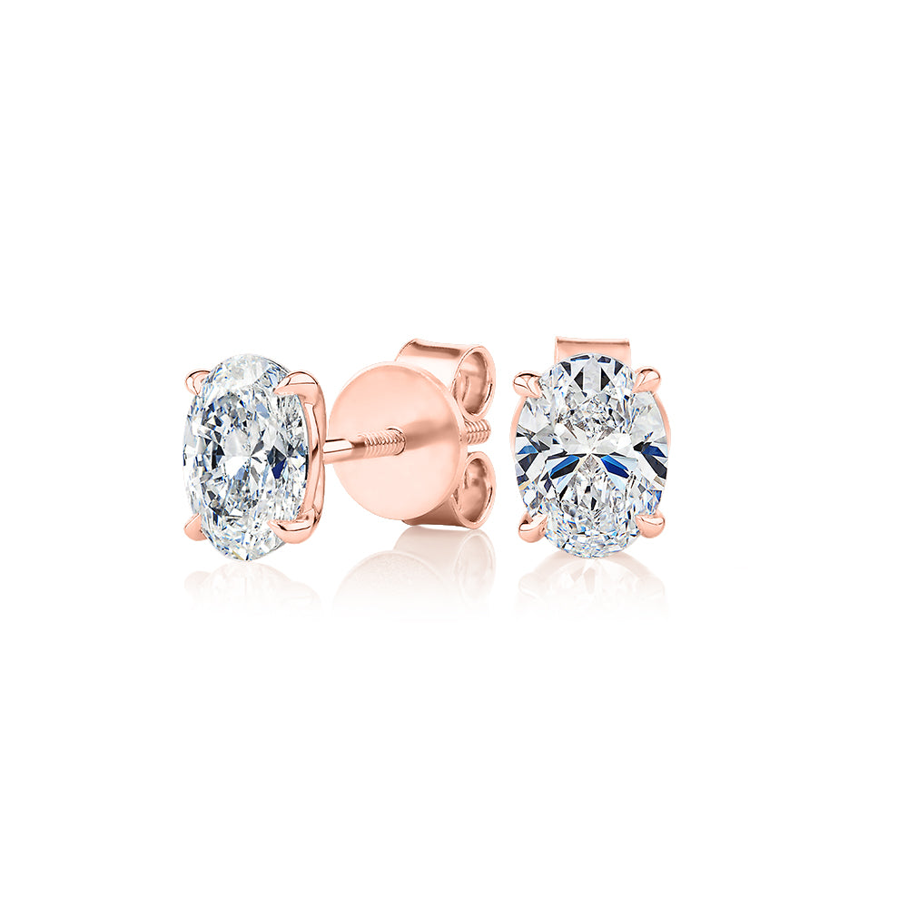 Premium Certified Laboratory Created Diamond, 1.40 carat TW oval stud earrings in 18 carat rose gold