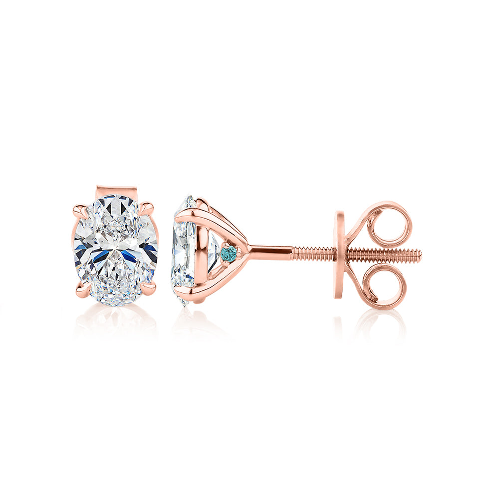 Premium Certified Laboratory Created Diamond, 1.40 carat TW oval stud earrings in 18 carat rose gold