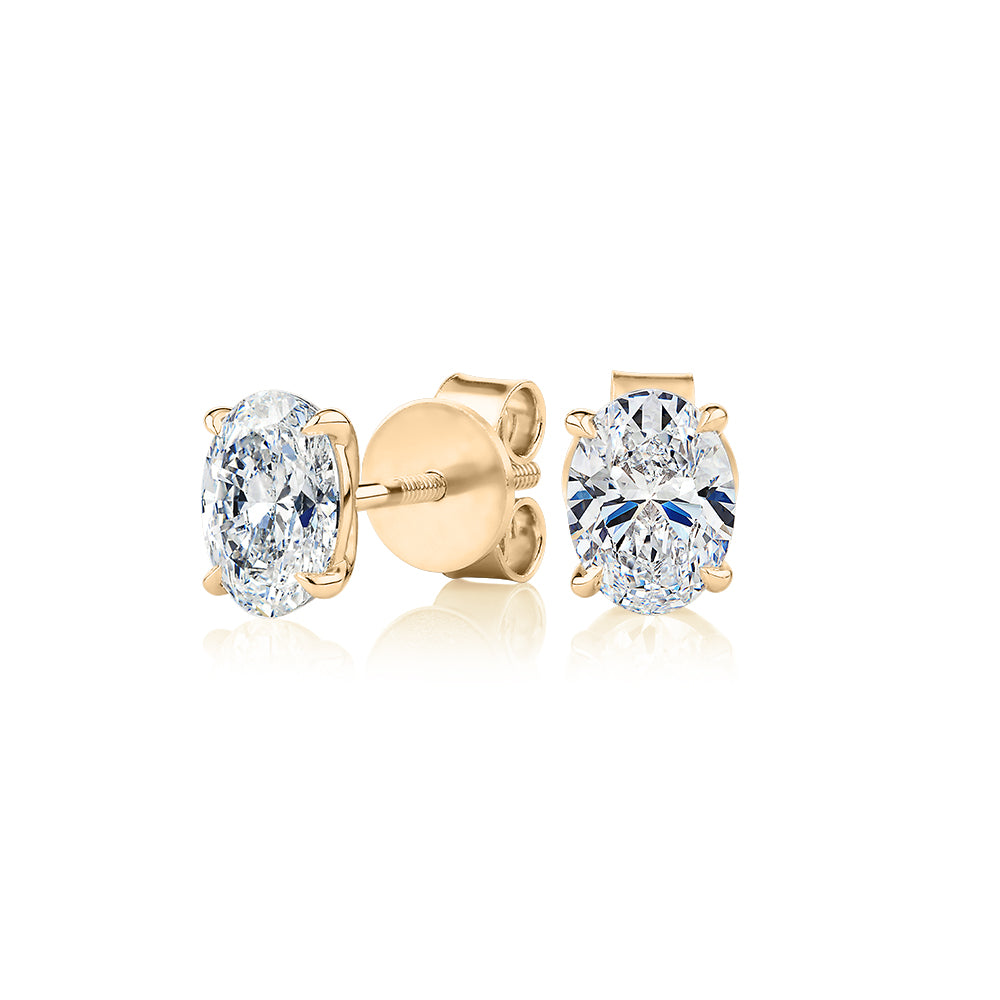 Premium Certified Laboratory Created Diamond, 1.40 carat TW oval stud earrings in 14 carat yellow gold