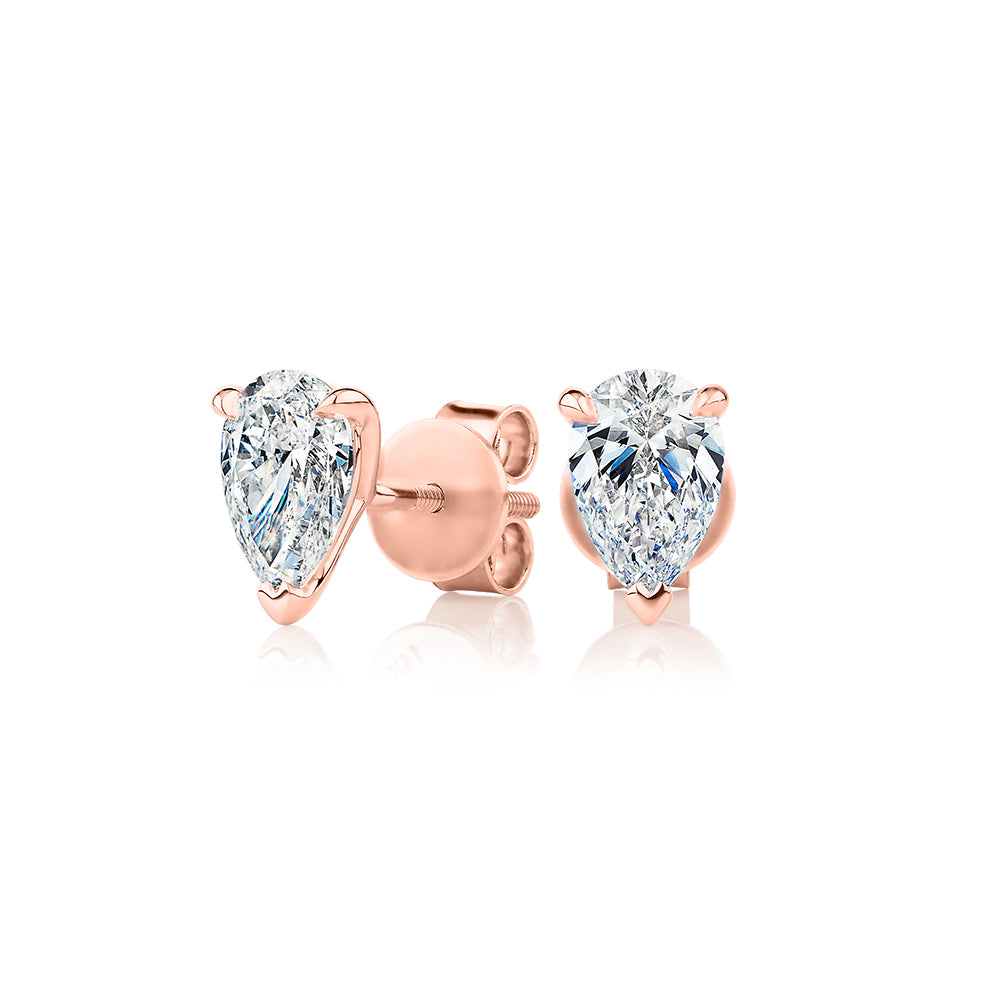 Premium Certified Laboratory Created Diamond, 1.40 carat TW pear stud earrings in 18 carat rose gold