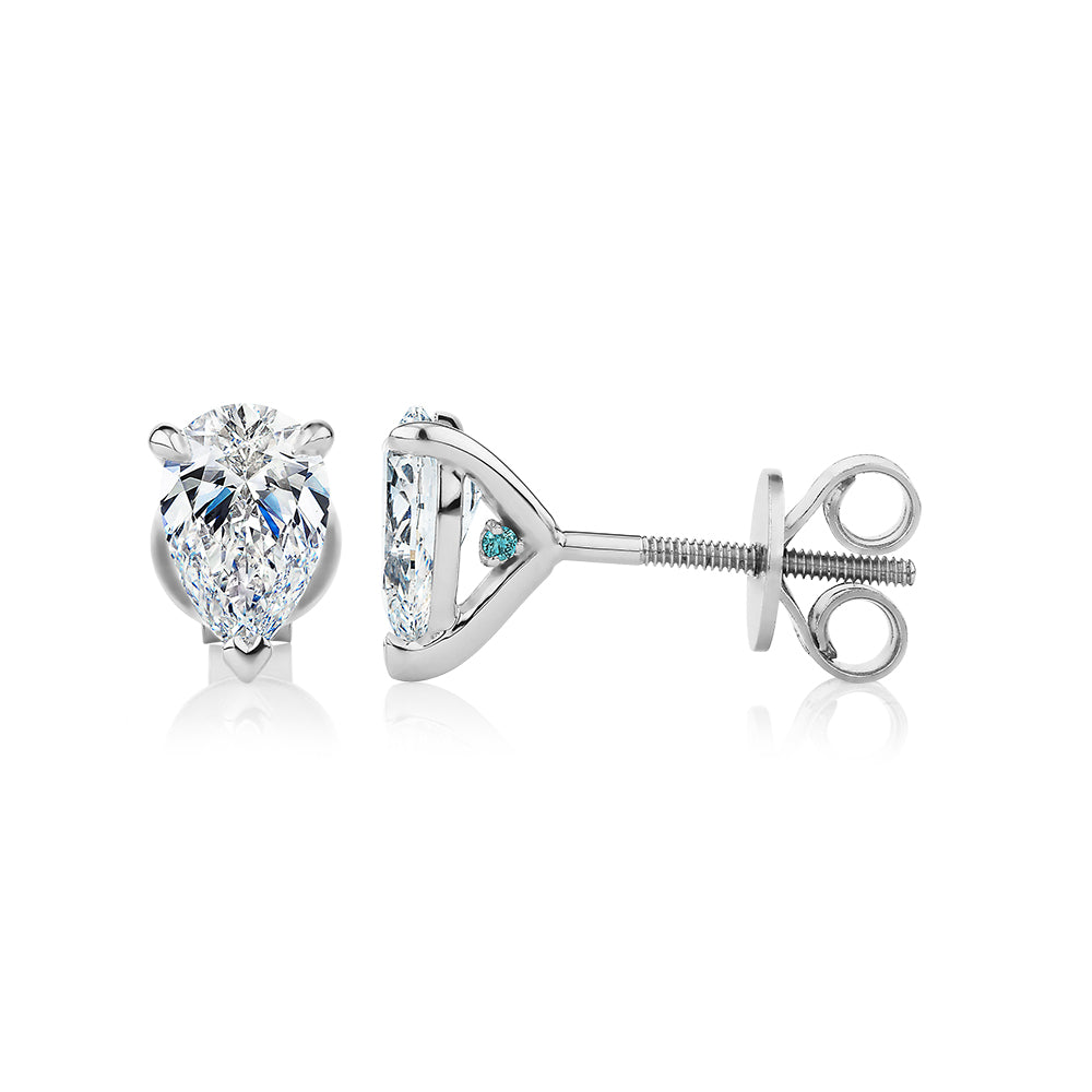 Premium Certified Laboratory Created Diamond, 1.40 carat TW pear stud earrings in 14 carat white gold