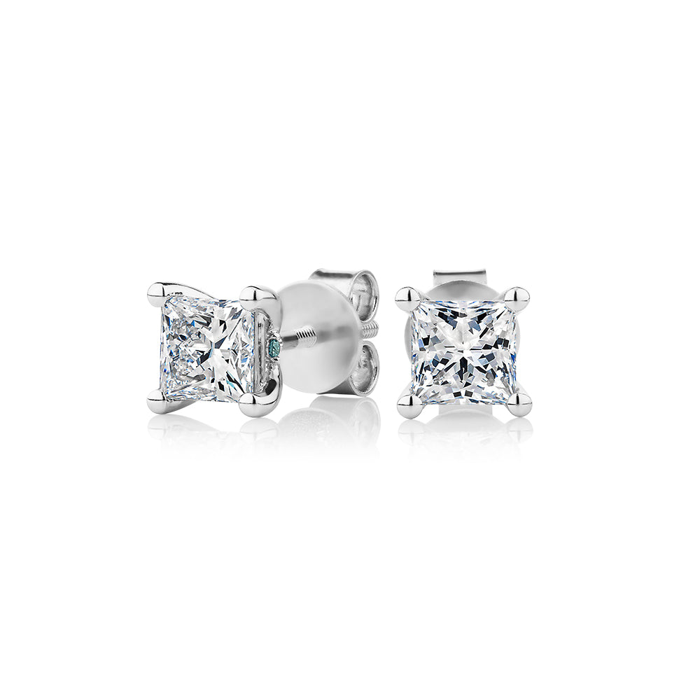 Premium Lab-Grown Diamond, 1.40 carat TW princess cut stud earrings in 14 carat white gold