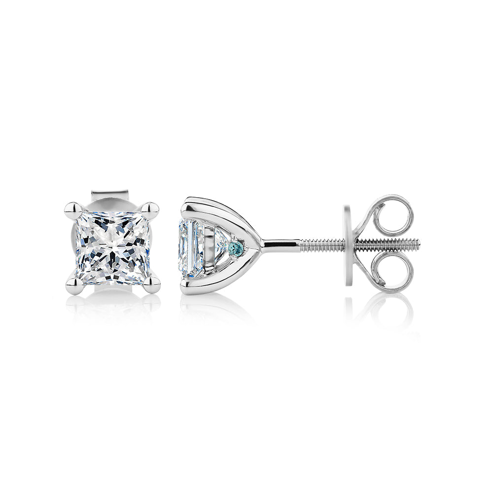 Premium Lab-Grown Diamond, 1.40 carat TW princess cut stud earrings in 14 carat white gold