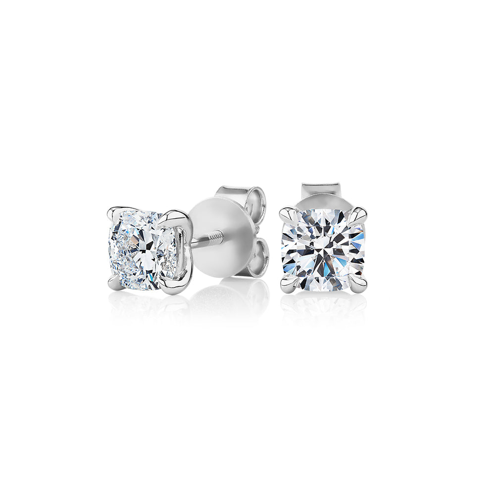Premium Certified Laboratory Created Diamond, 1.40 carat TW cushion stud earrings in 14 carat white gold