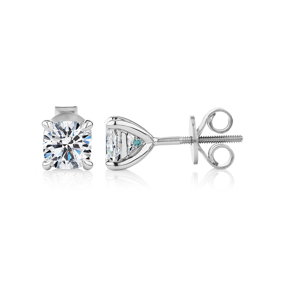 Premium Certified Laboratory Created Diamond, 1.40 carat TW cushion stud earrings in 14 carat white gold