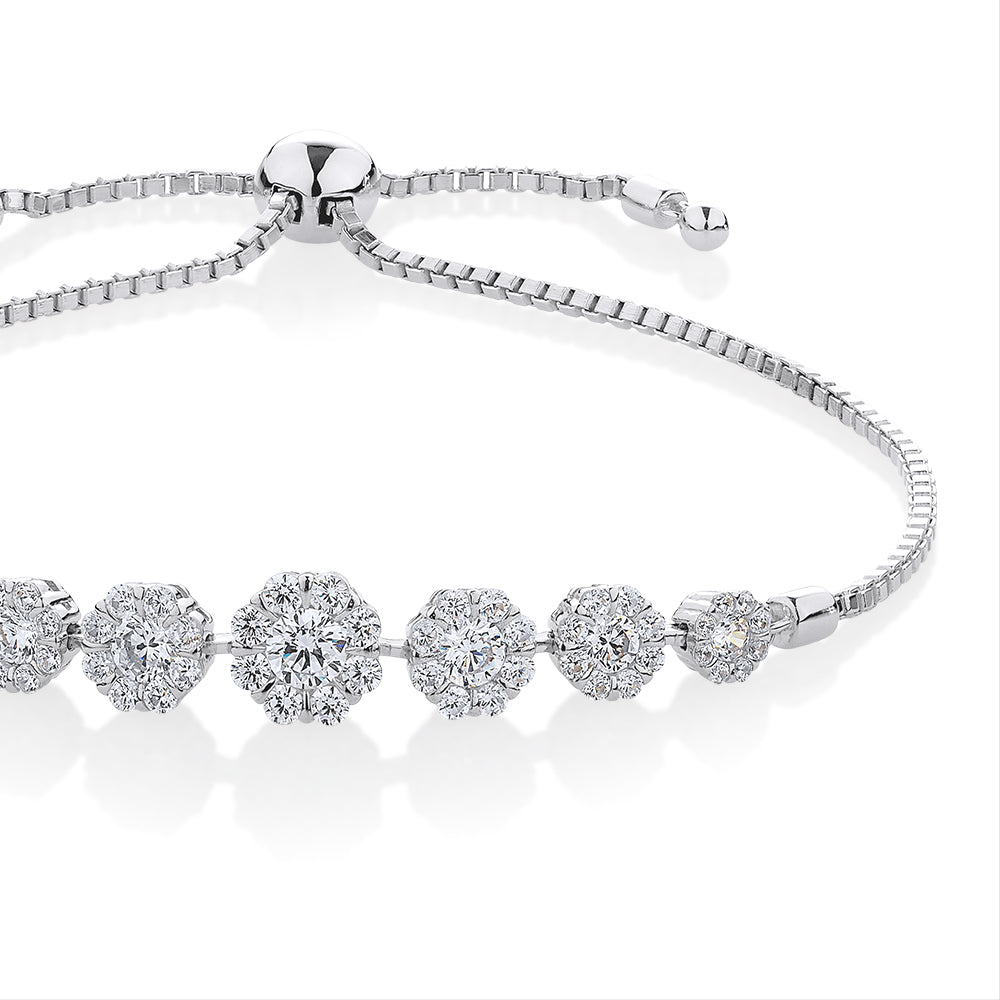 Slider bracelet with 1.96 carats* of diamond simulants in sterling silver