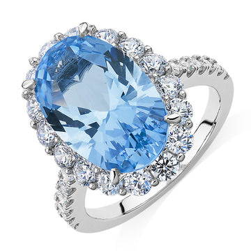 Dress ring with blue topaz simulant and 1.52 carats* of diamond simulants in sterling silver secondary view
