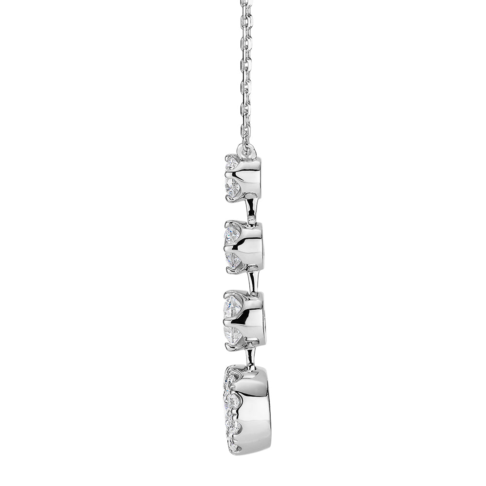 Celeste Round Brilliant drop necklace with 1.27 carats* of diamond simulants in sterling silver