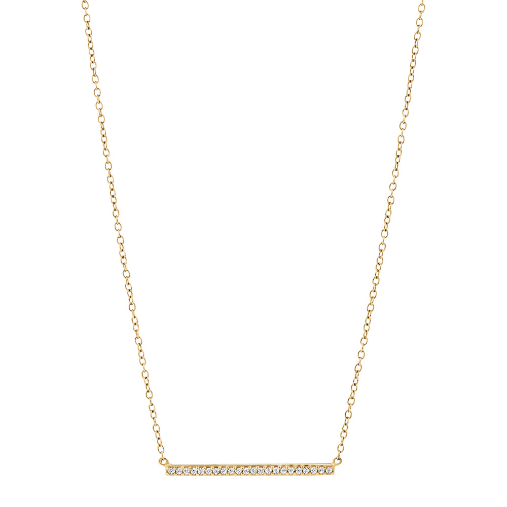 Round Brilliant Signature Simulant bar necklace in 18 carat yellow gold vermeil