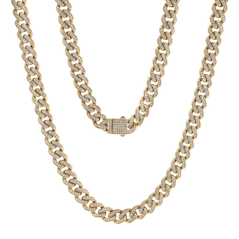 Cuban link necklace with 6.47 carats* of diamond simulants in 10ct yellow gold