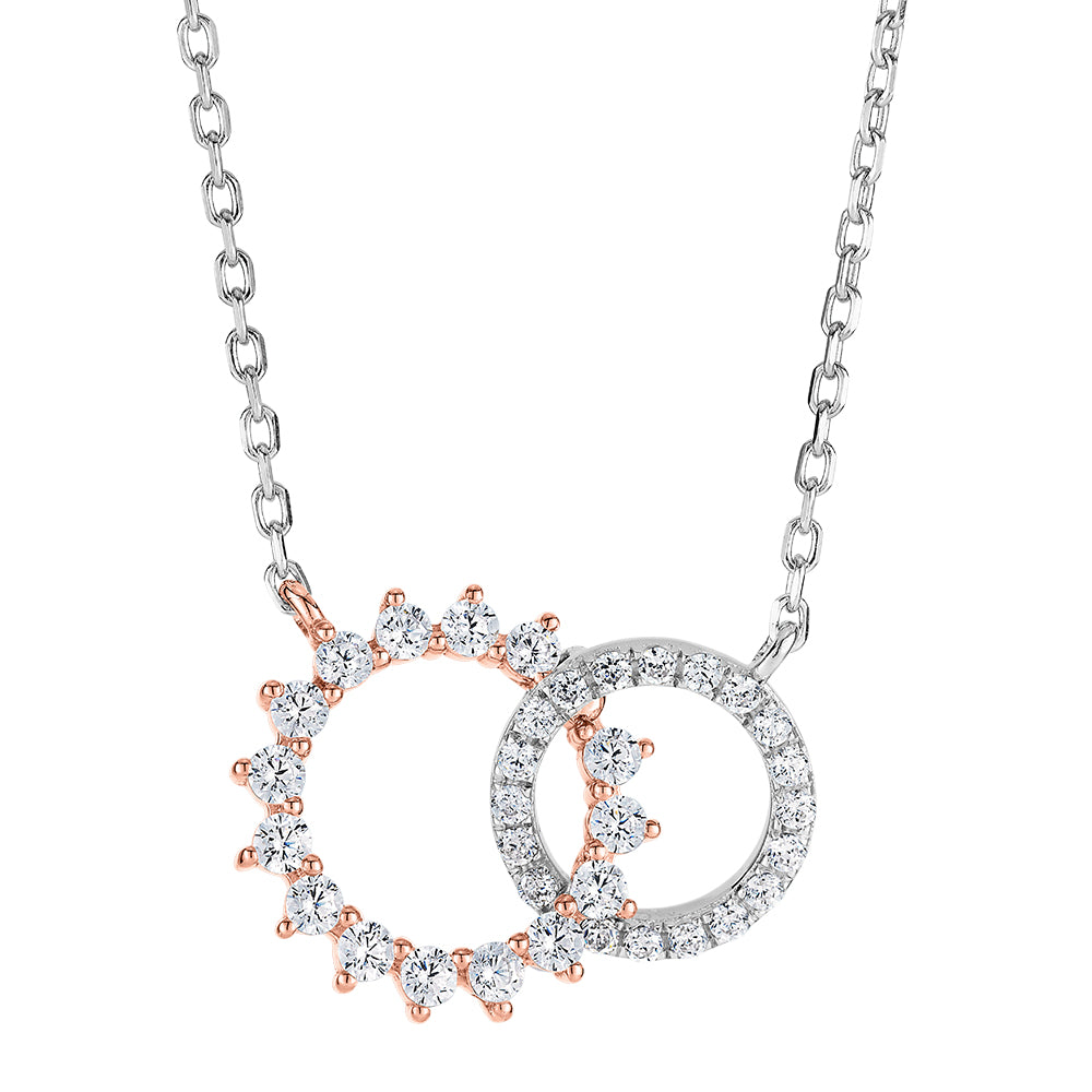 Necklace with 0.32 carats* of diamond simulants in 10 carat rose gold and sterling silver