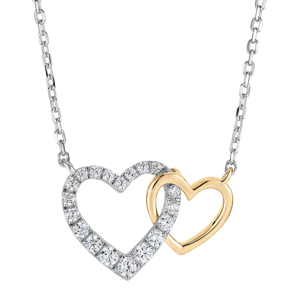 Necklace with 0.22 carats* of diamond simulants in 10 carat yellow gold and sterling silver