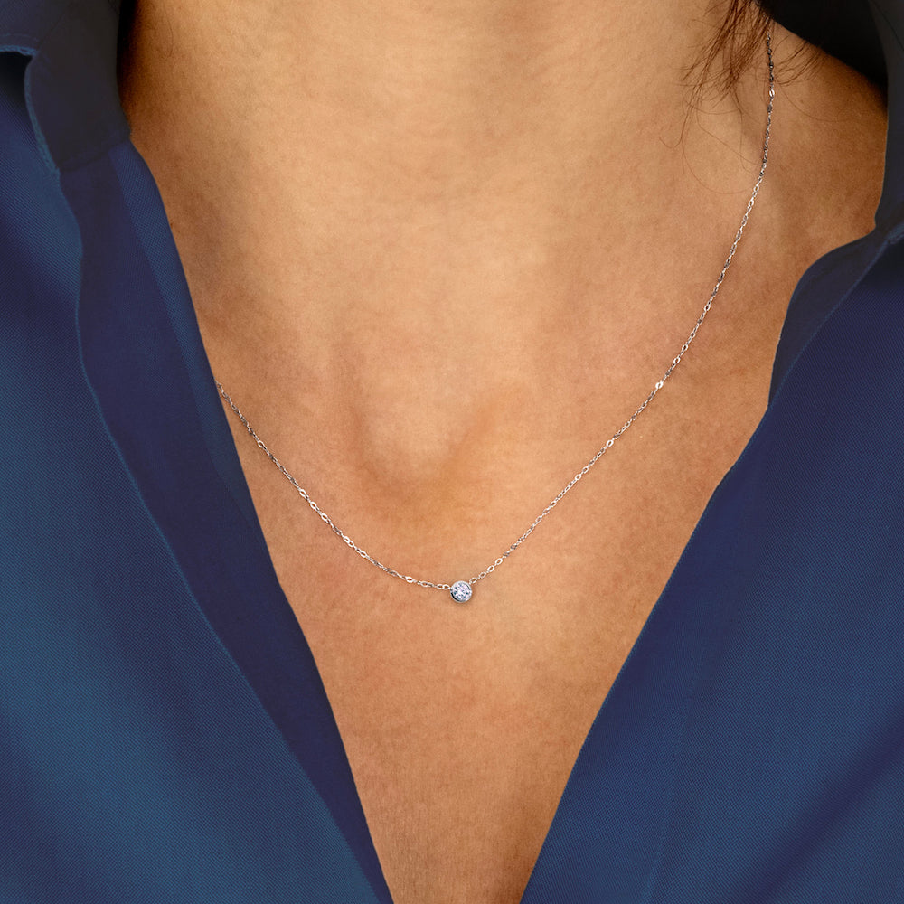 Premium Laboratory Lab-Grown Diamond, 0.11 carat round brilliant solitaire necklace in 10 carat white gold