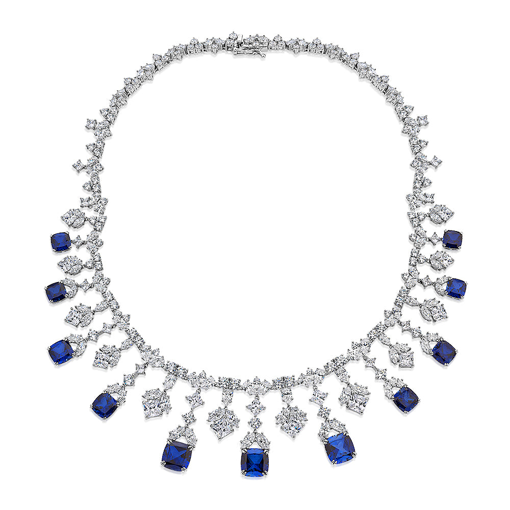 Statement necklace with sapphire simulants and 53.44 carats* of diamond simulants in sterling silver