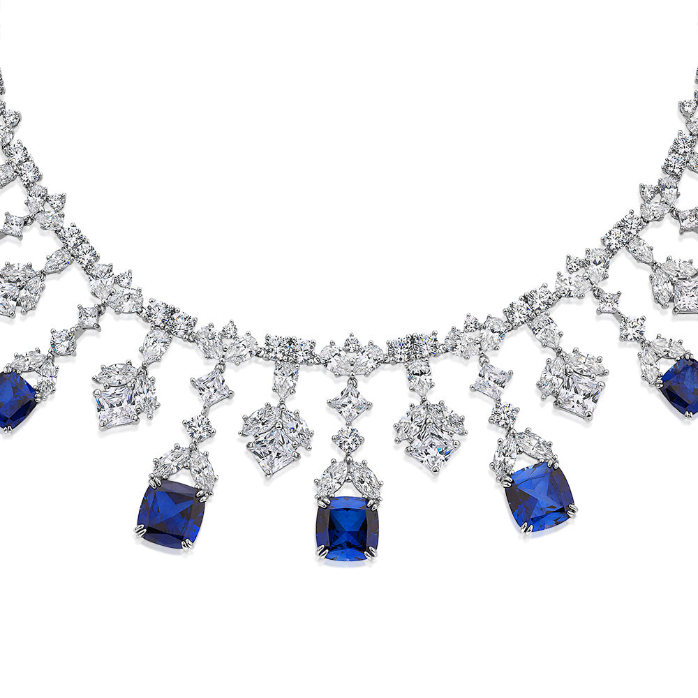 Statement necklace with sapphire simulants and 53.44 carats* of diamond simulants in sterling silver