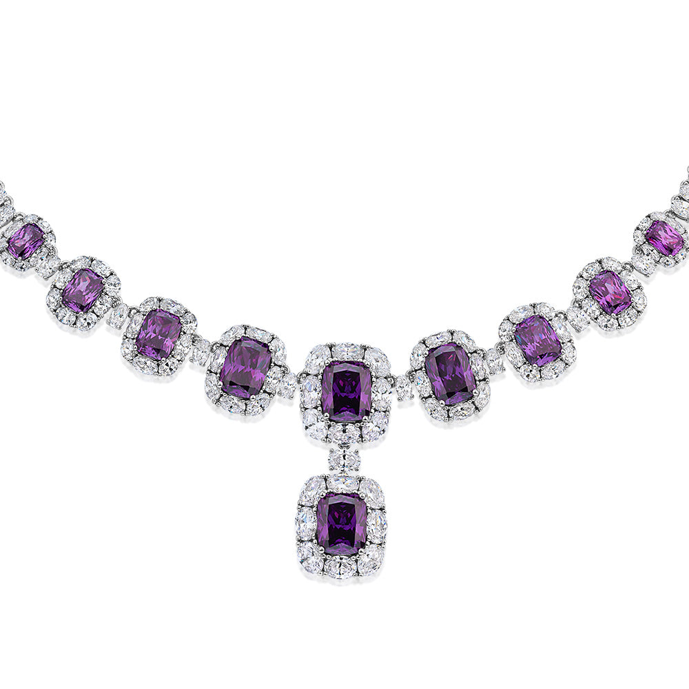 Statement necklace with amethyst simulants and 39.87 carats* of diamond simulants in sterling silver