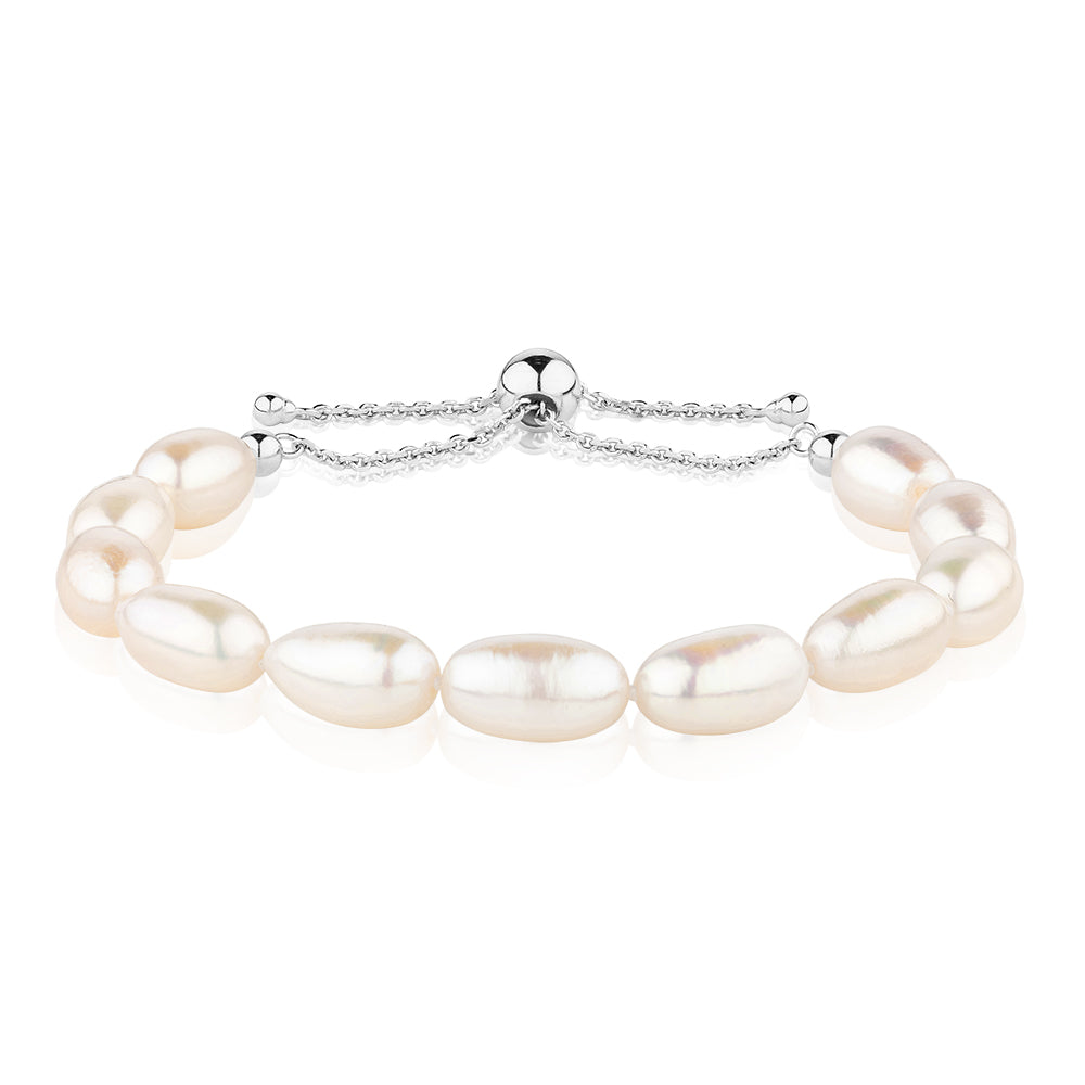 Cultured freshwater pearl slider bracelet in sterling silver