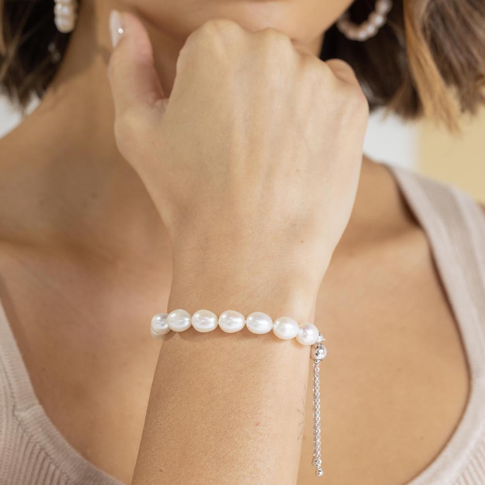 Silver Cultured Freshwater Pearl Stretch Bracelet - Wholesale Silver Jewelry  - Silver Stars Collection