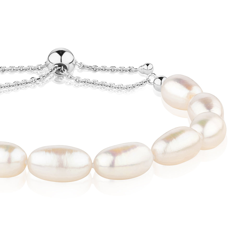 Cultured freshwater pearl slider bracelet in sterling silver